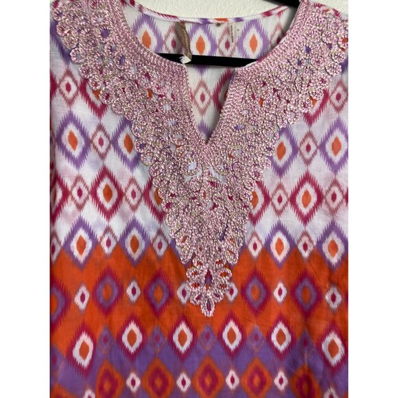 Soft Surroundings Tunic Top Women size Medium Geometric Boho Artsy Flowy Aztec - Picture 5 of 15